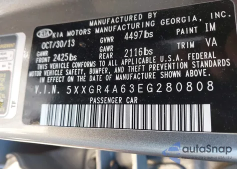 2014 Kia Optima Sxl Turbo z USA, uszkodzony, nr VIN 5XXGR4A63EG280808